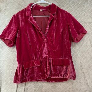 Old Navy Womens XL Blazer Blouse Pink Velvet Short Sleeve V Neck Lined